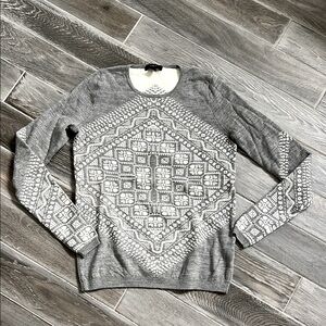 NWOT J.Crew Gray and Cream Patterned 100% Merino Wool Cozy Crewneck Sweater